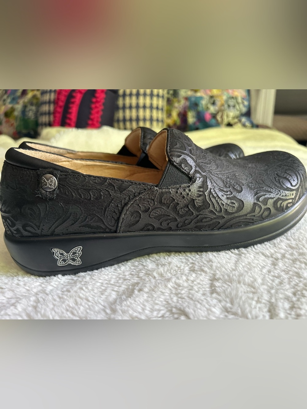 Alegria Black Floral-Embossed Slip-On Loafers - Picture 4 of 7